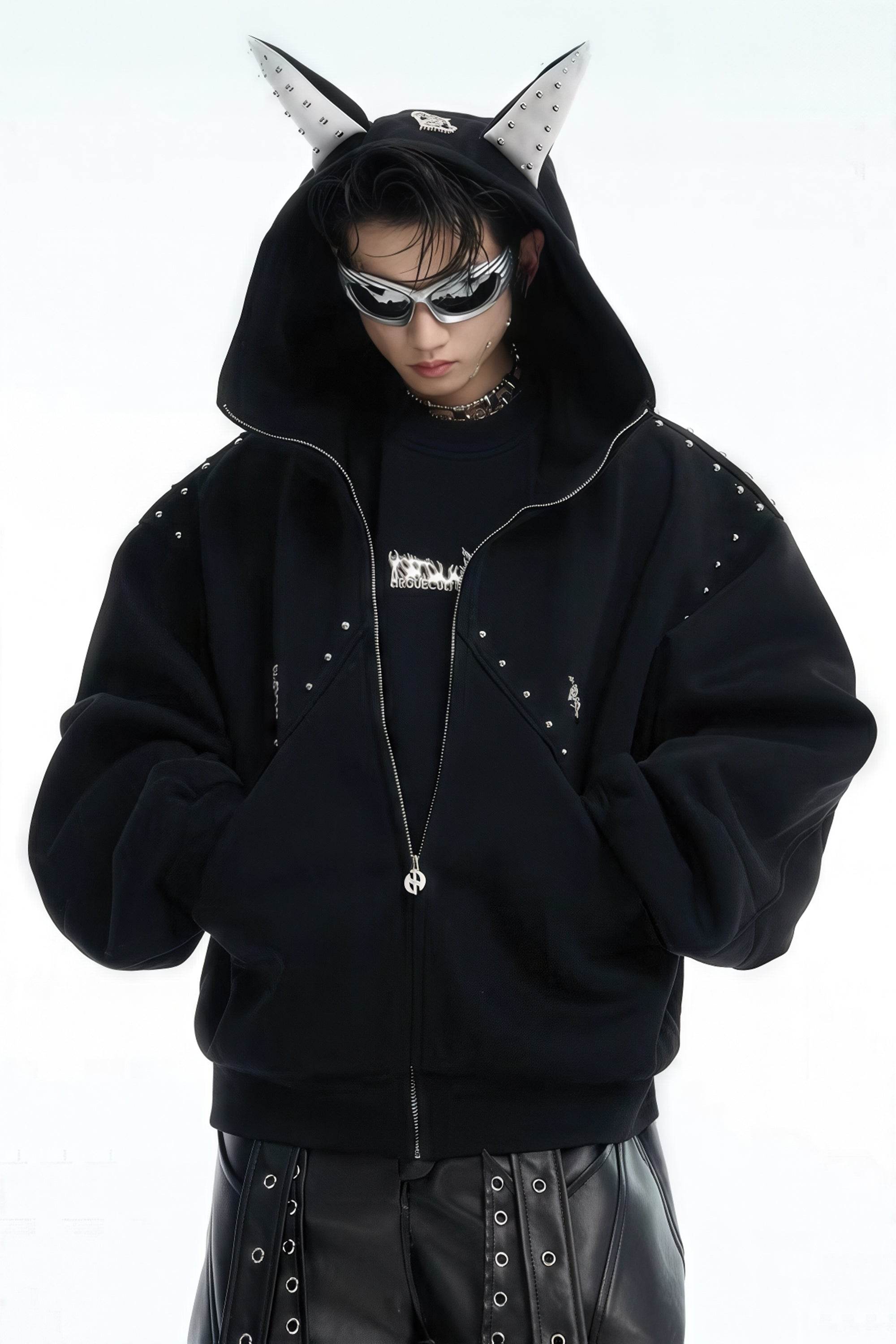 Doberman Dog Hooded Jacket with Rivet Accents - 4inme