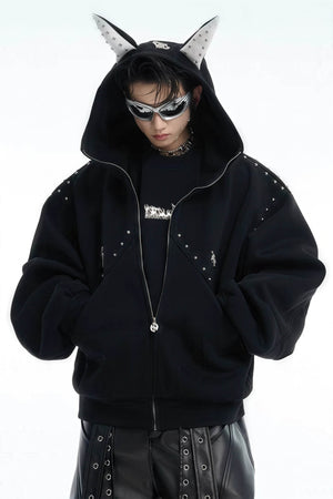 Doberman Dog Hooded Jacket with Rivet Accents - 4inme