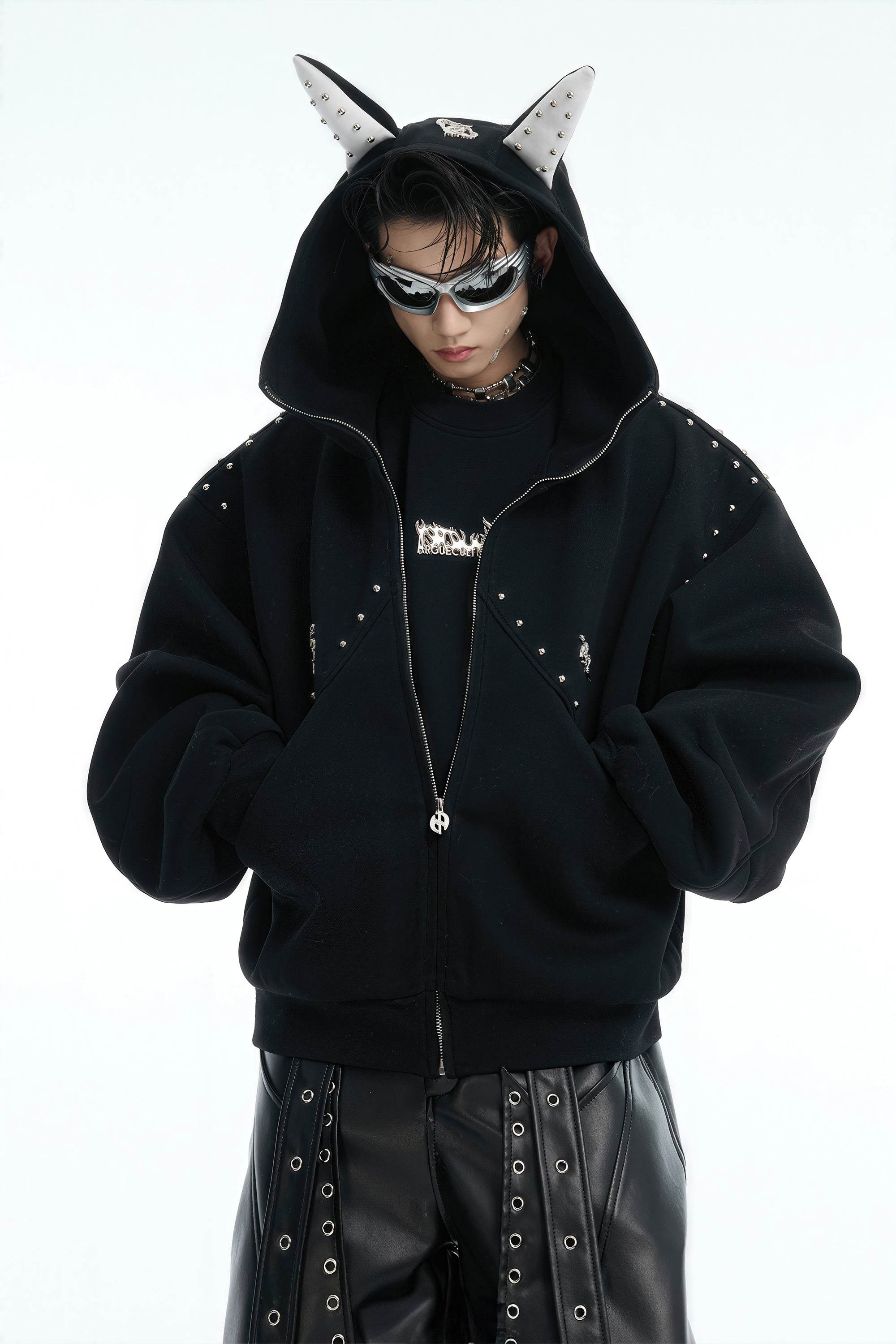 Doberman Dog Hooded Jacket with Rivet Accents - 4inme