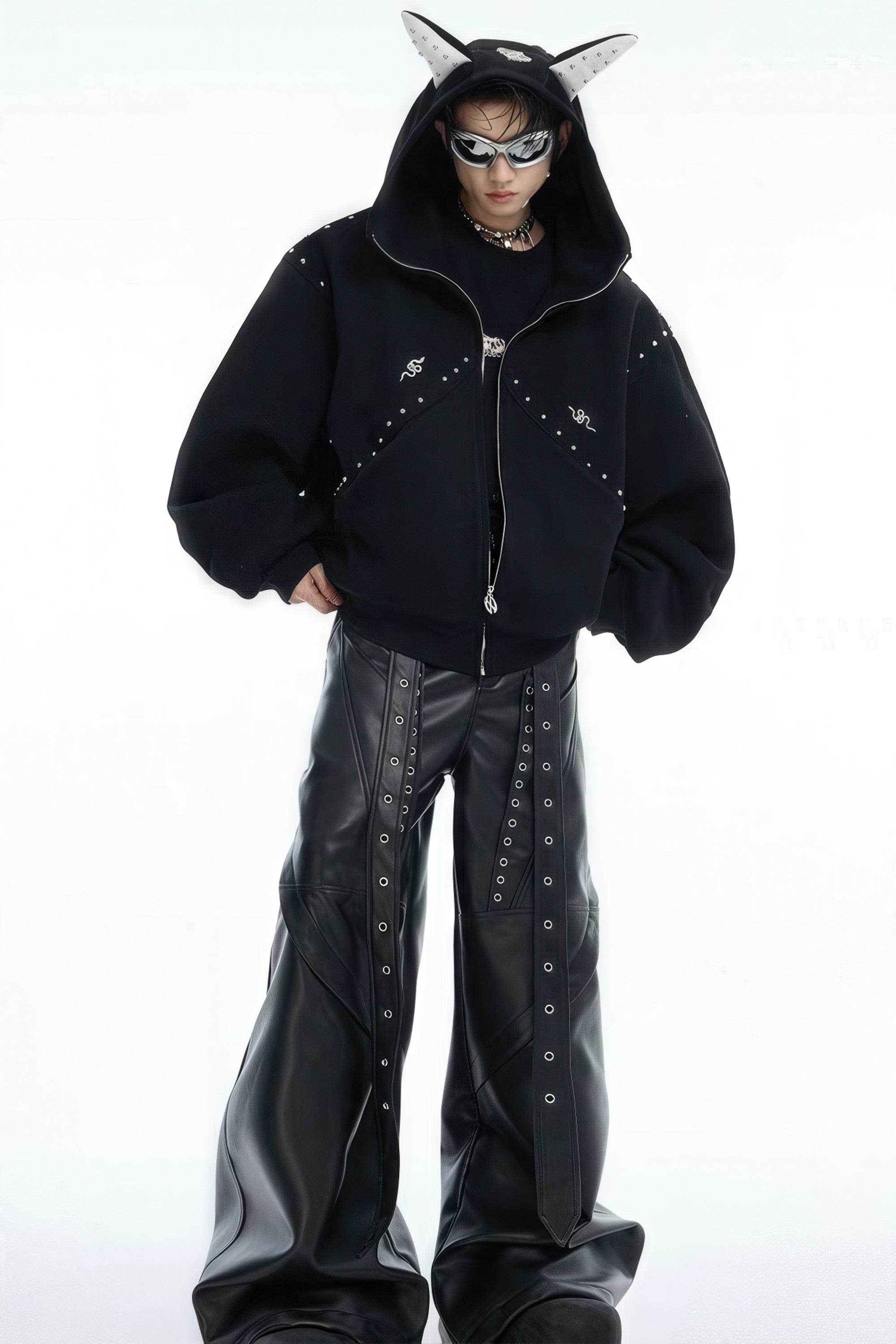 Doberman Dog Hooded Jacket with Rivet Accents - 4inme