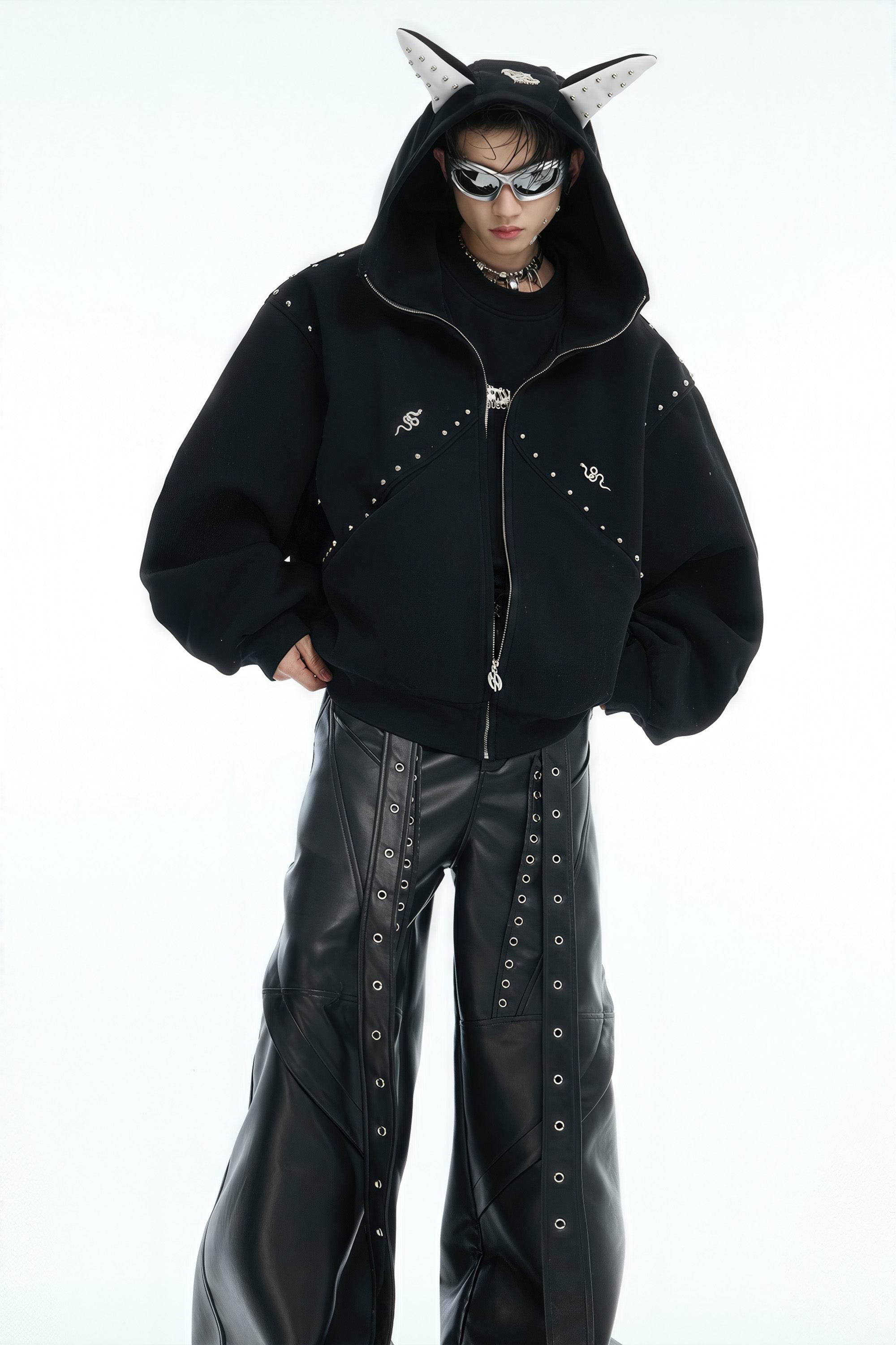 Doberman Dog Hooded Jacket with Rivet Accents - 4inme