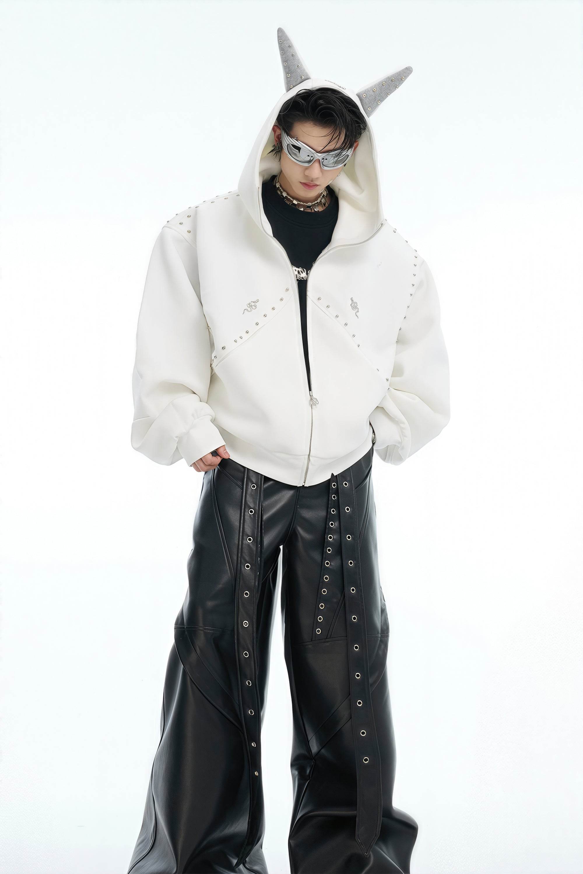 Doberman Dog Hooded Jacket with Rivet Accents - 4inme