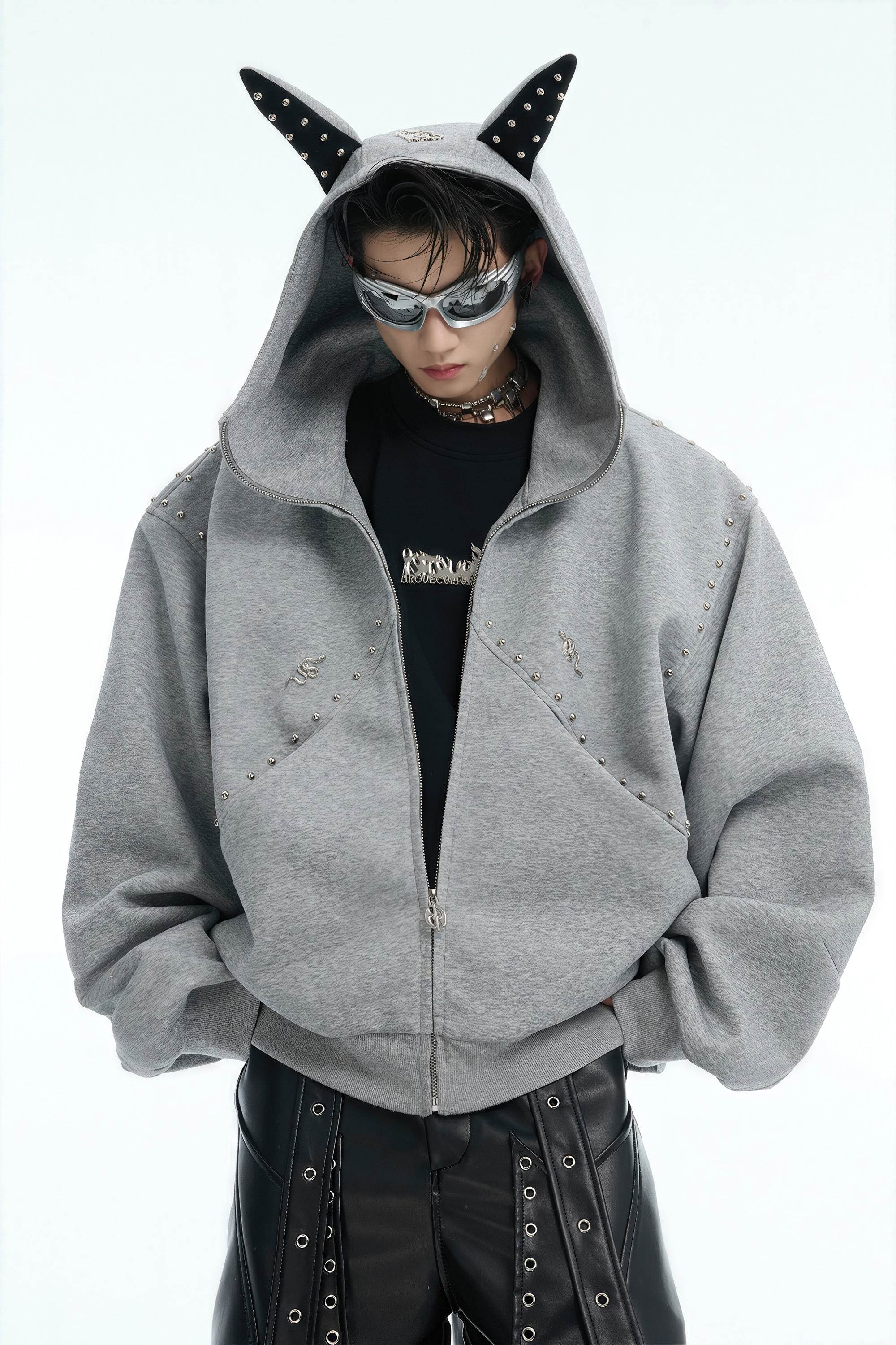 Doberman Dog Hooded Jacket with Rivet Accents - 4inme