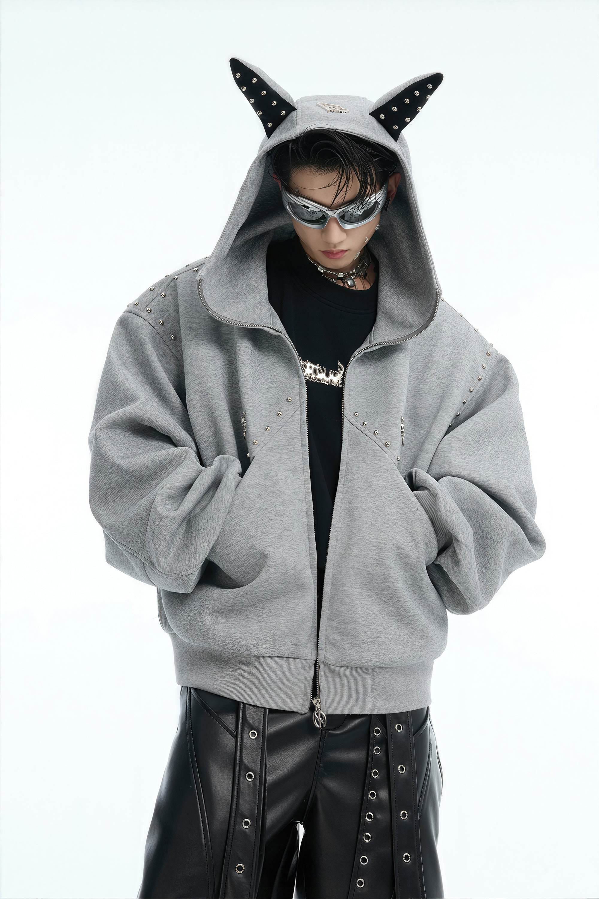 Doberman Dog Hooded Jacket with Rivet Accents - 4inme