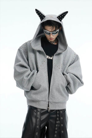 Doberman Dog Hooded Jacket with Rivet Accents - 4inme