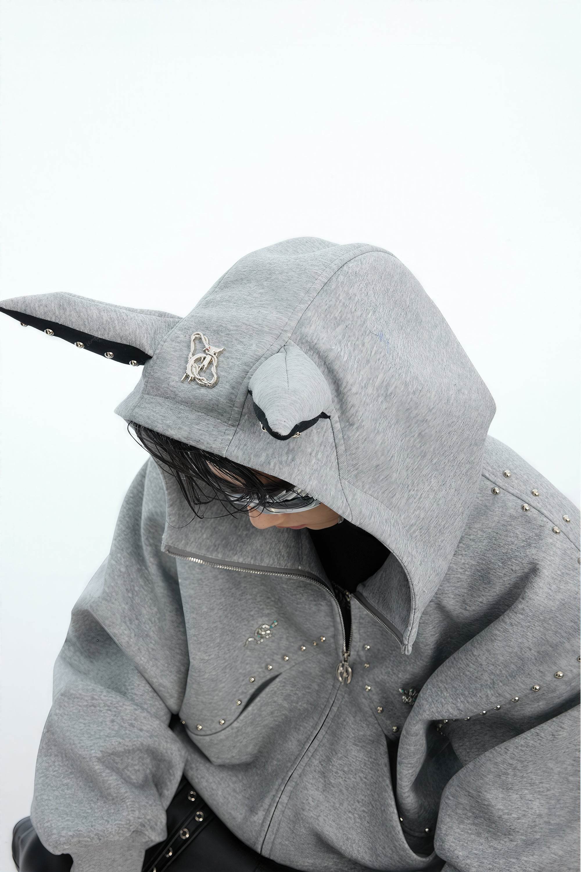 Doberman Dog Hooded Jacket with Rivet Accents - 4inme