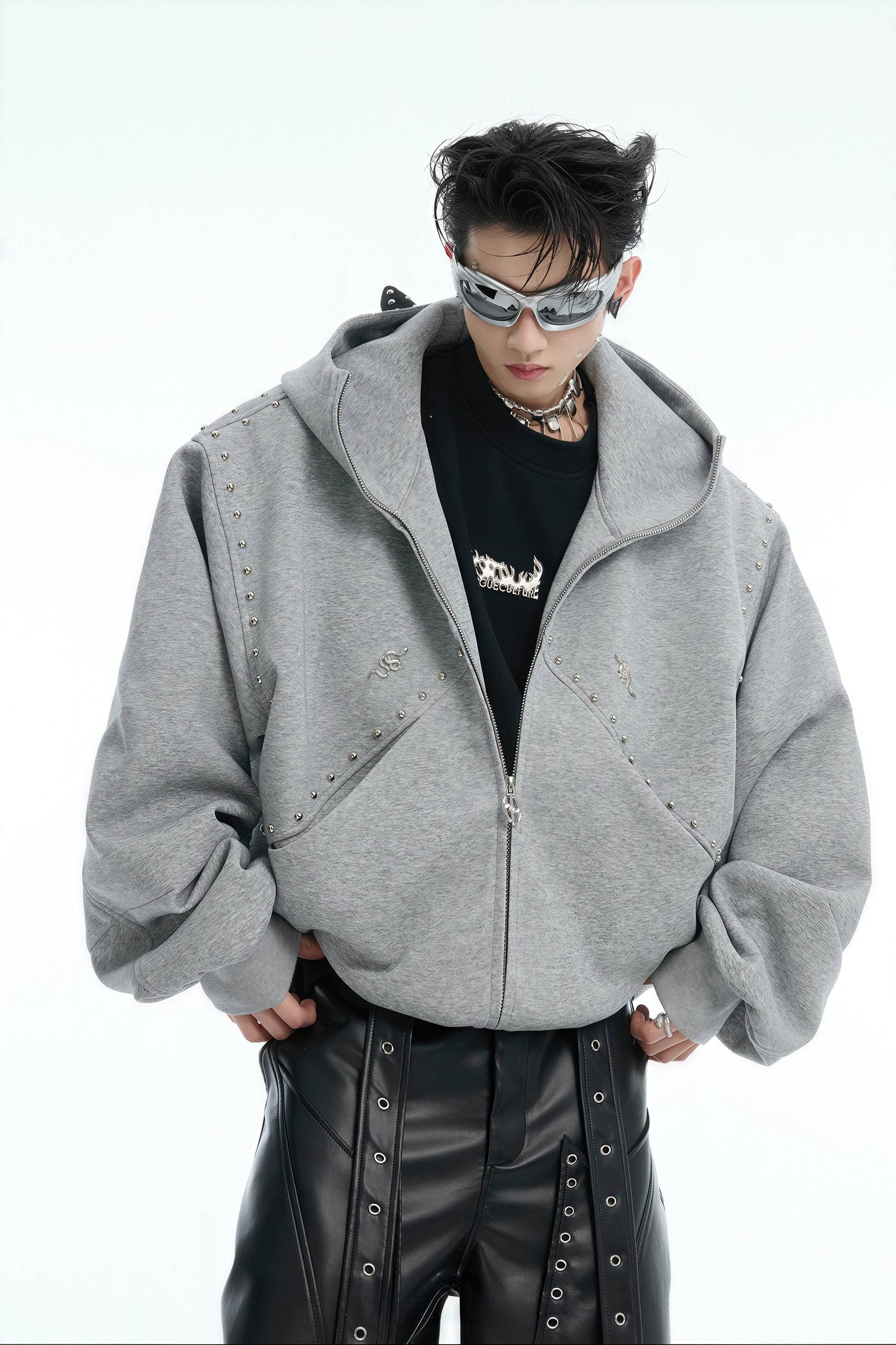 Doberman Dog Hooded Jacket with Rivet Accents - 4inme