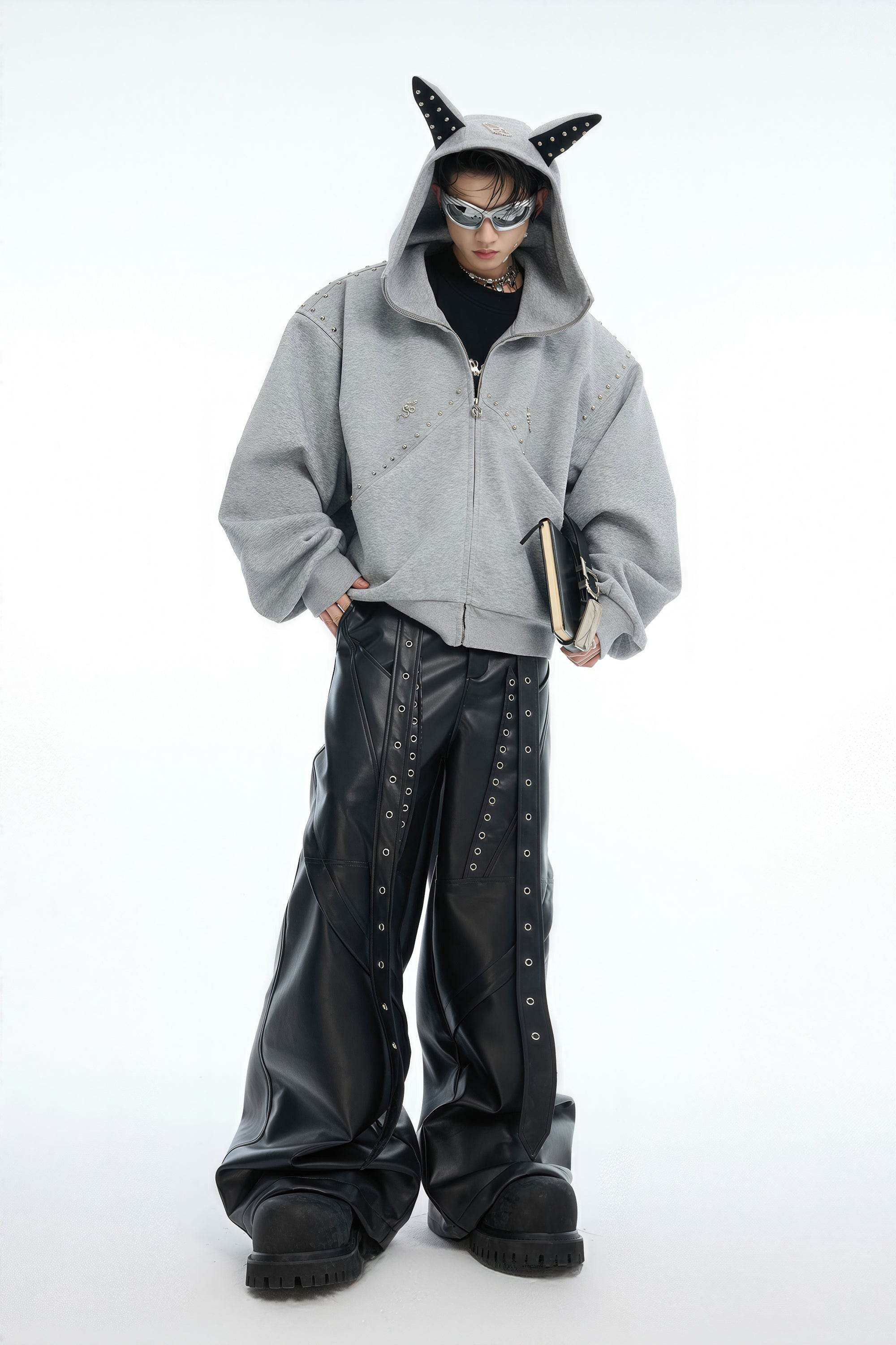 Doberman Dog Hooded Jacket with Rivet Accents - 4inme