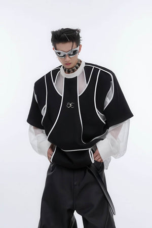 Deconstructed Split Hoodie - Heavyweight Metal Trim with Shoulder Pads - 4inme