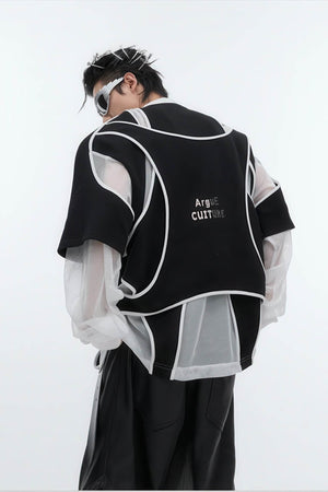 Deconstructed Split Hoodie - Heavyweight Metal Trim with Shoulder Pads - 4inme