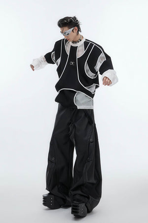 Deconstructed Split Hoodie - Heavyweight Metal Trim with Shoulder Pads - 4inme