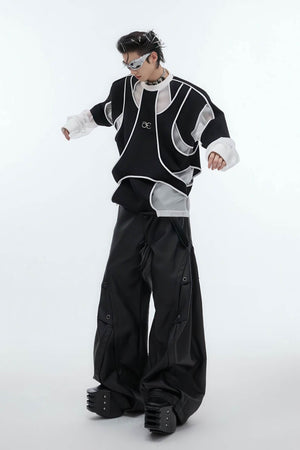 Deconstructed Split Hoodie - Heavyweight Metal Trim with Shoulder Pads - 4inme