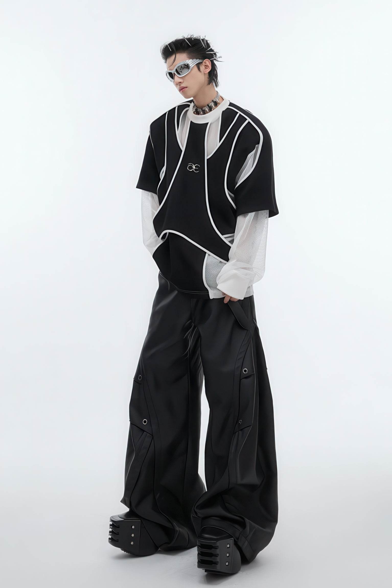 Deconstructed Split Hoodie - Heavyweight Metal Trim with Shoulder Pads - 4inme