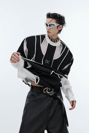 Deconstructed Split Hoodie - Heavyweight Metal Trim with Shoulder Pads - 4inme