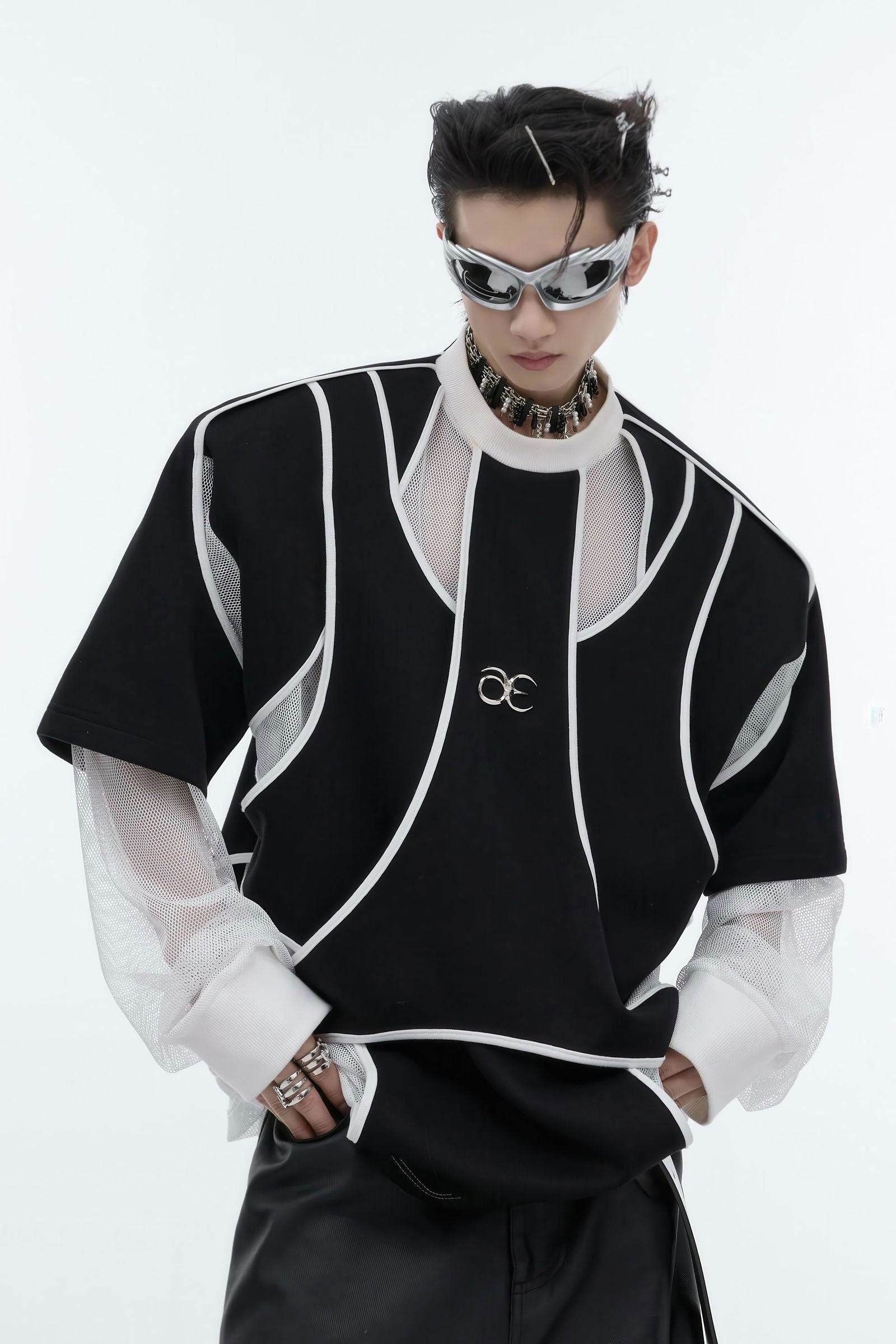 Deconstructed Split Hoodie - Heavyweight Metal Trim with Shoulder Pads - 4inme