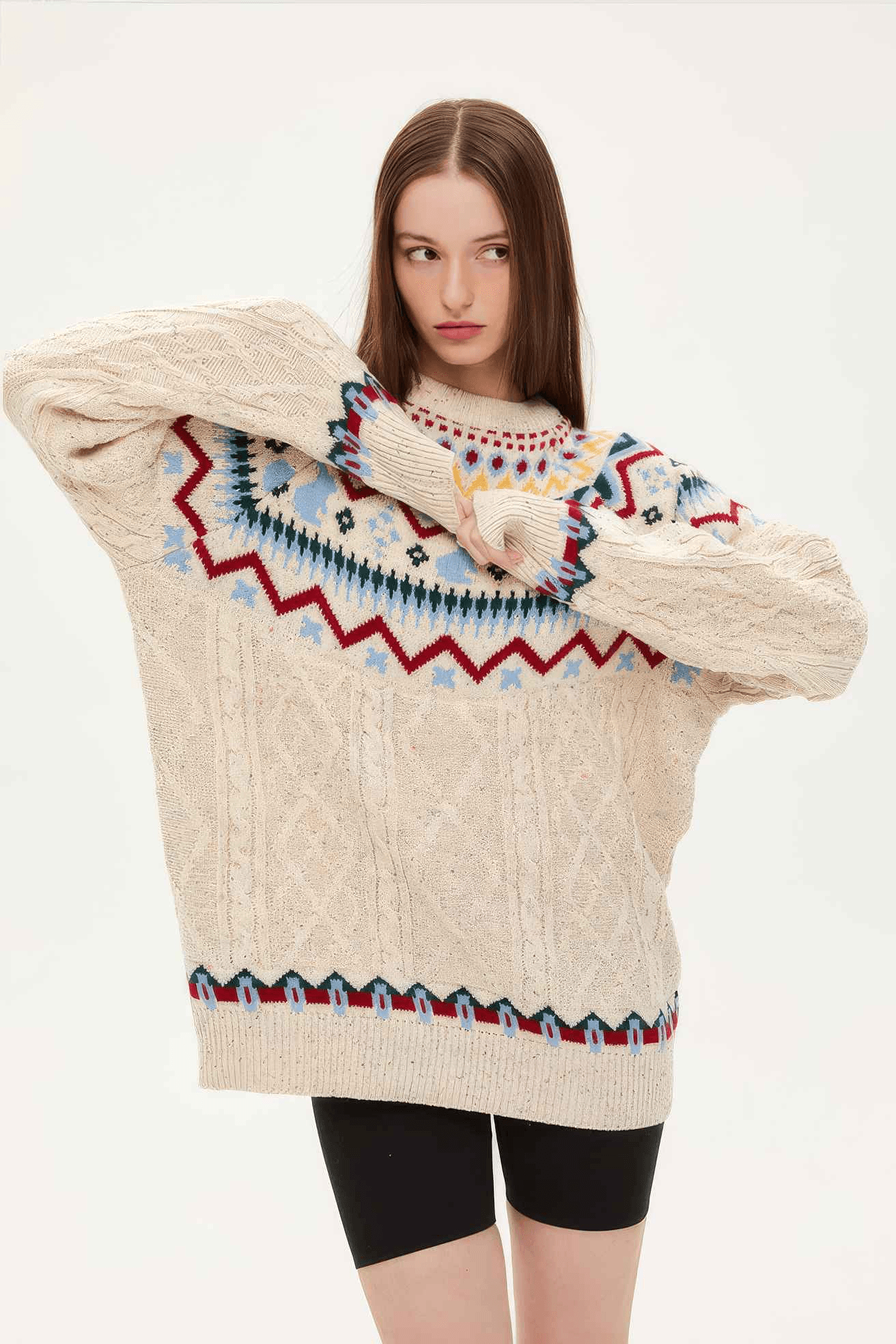 Fair Isle Red Holiday Knit Sweater - Cozy Oversized Pullover for Festive Vibes - 4inme