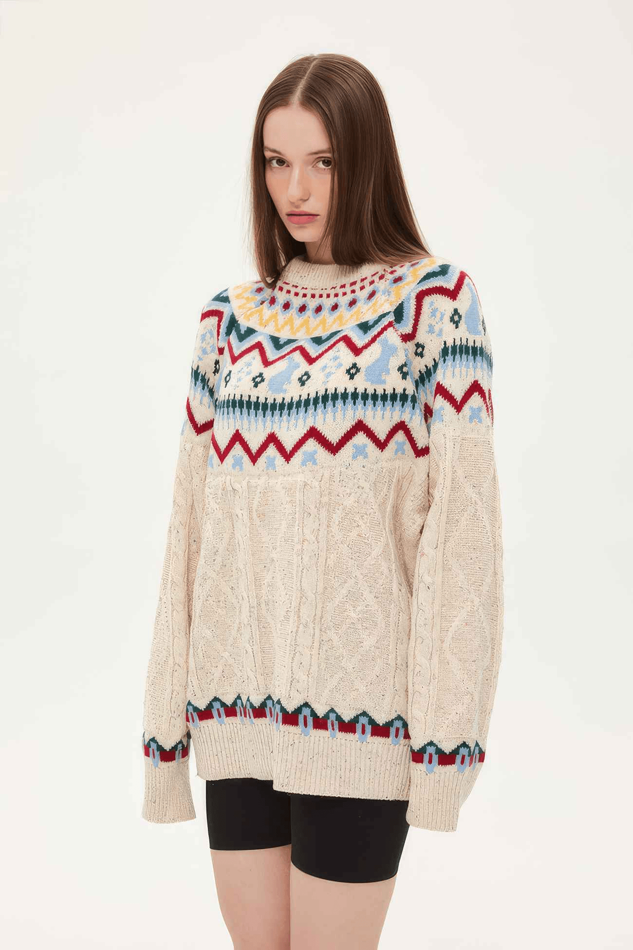 Fair Isle Red Holiday Knit Sweater - Cozy Oversized Pullover for Festive Vibes - 4inme