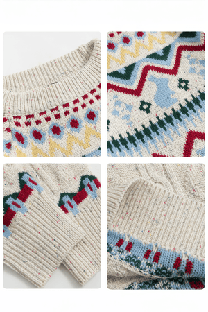 Fair Isle Red Holiday Knit Sweater - Cozy Oversized Pullover for Festive Vibes - 4inme