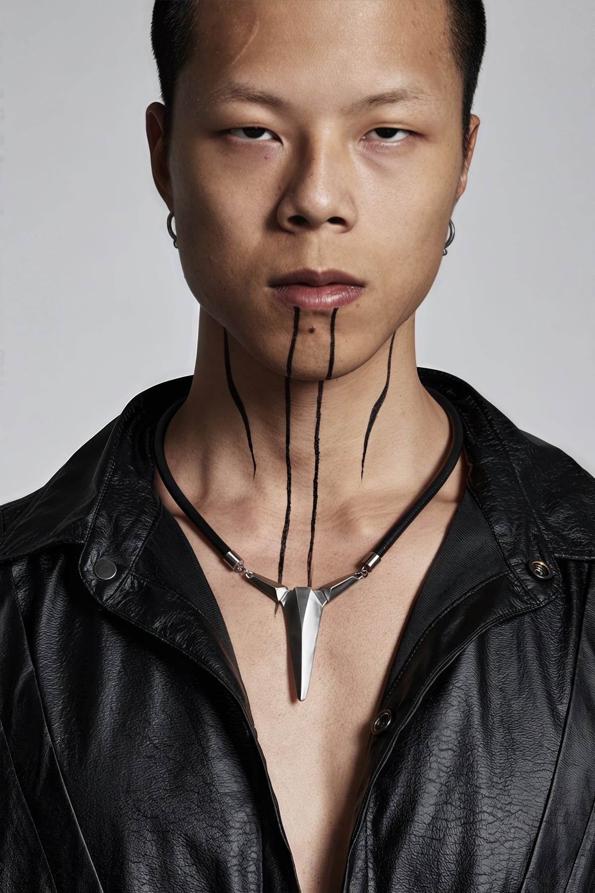 Geometric Zircon Pendant Necklace - Leather Cord Design - 4inme