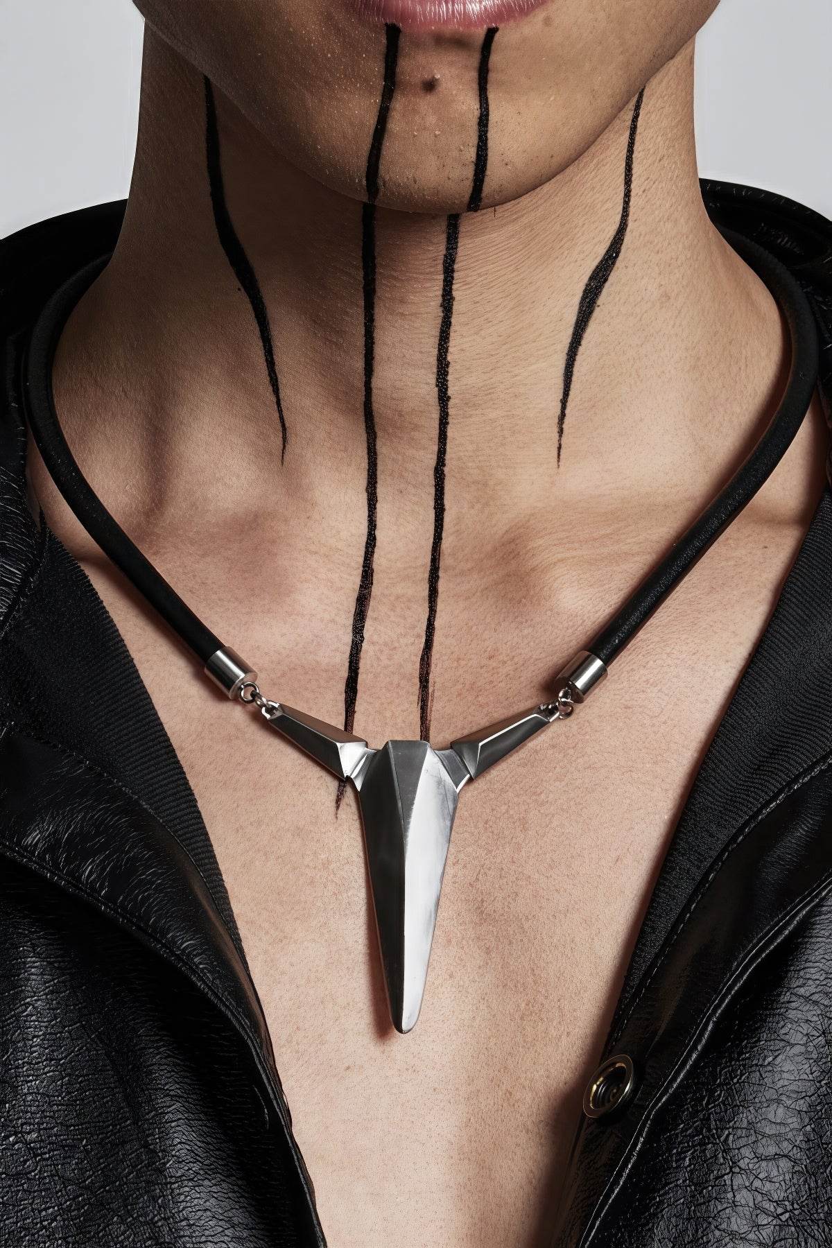 Geometric Zircon Pendant Necklace - Leather Cord Design - 4inme