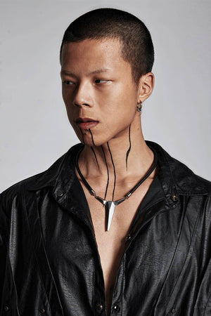 Geometric Zircon Pendant Necklace - Leather Cord Design - 4inme