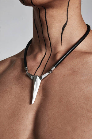 Geometric Zircon Pendant Necklace - Leather Cord Design - 4inme