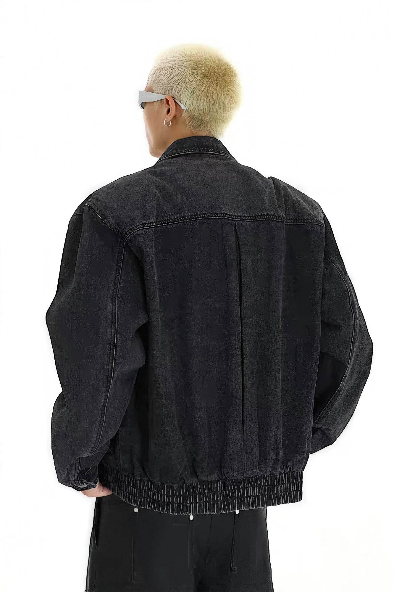 Heavyweight Denim Jacket - Washed Shoulder Pads & Metal Zipper Design - 4inme