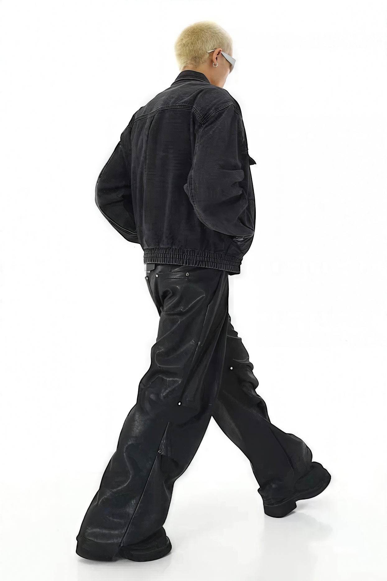 Heavyweight Denim Jacket - Washed Shoulder Pads & Metal Zipper Design - 4inme