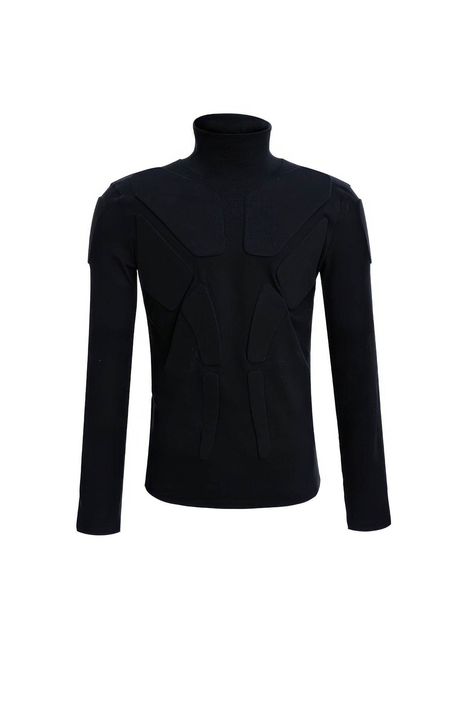 Heavy-Duty Armor-Inspired Black High Neck Long Sleeve Top - Slim Fit & Versatile - 4inme