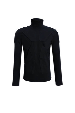 Heavy-Duty Armor-Inspired Black High Neck Long Sleeve Top - Slim Fit & Versatile - 4inme