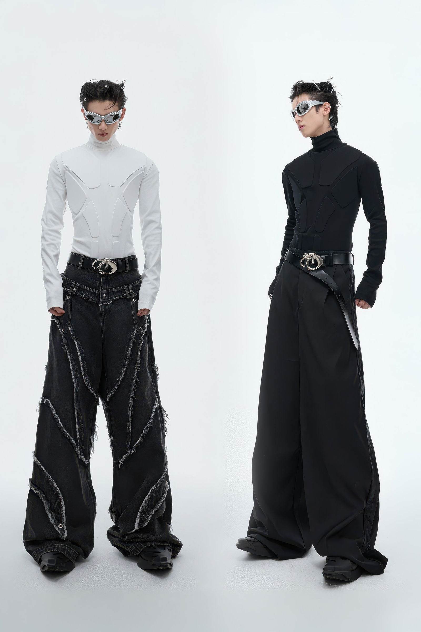 Heavy-Duty Armor-Inspired Black High Neck Long Sleeve Top - Slim Fit & Versatile - 4inme