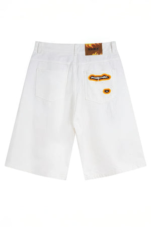 Flame Burnout Distressed Denim Shorts – Bold, Streetwear-Inspired Design - 4inme