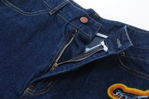 Flame Burnout Distressed Denim Shorts – Bold, Streetwear-Inspired Design - 4inme