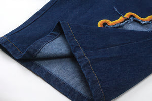 Flame Burnout Distressed Denim Shorts – Bold, Streetwear-Inspired Design - 4inme