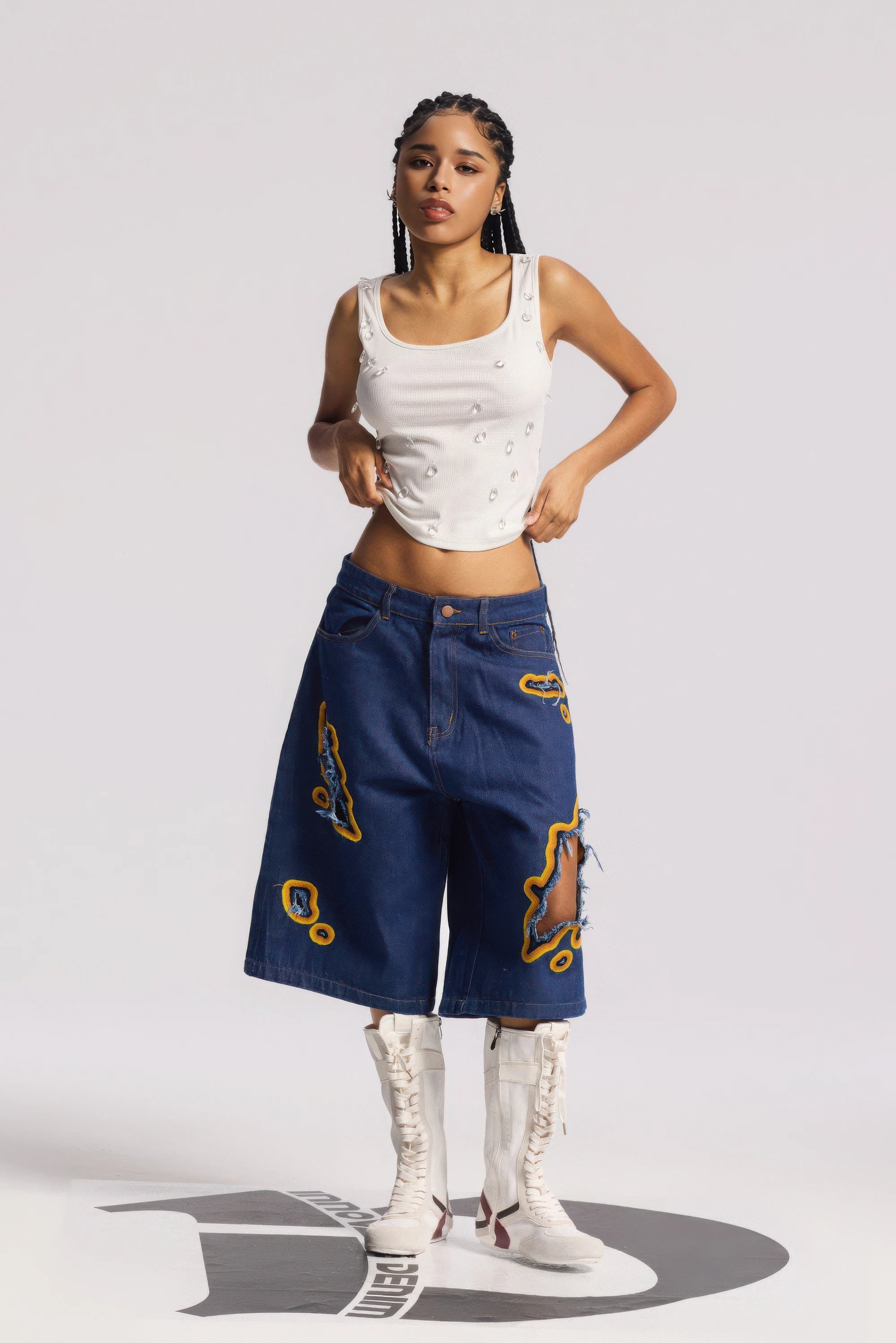 Flame Burnout Distressed Denim Shorts – Bold, Streetwear-Inspired Design - 4inme