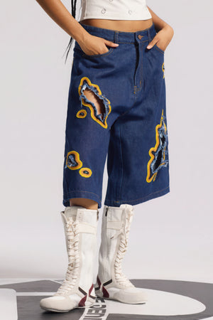 Flame Burnout Distressed Denim Shorts – Bold, Streetwear-Inspired Design - 4inme