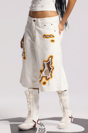 Flame Burnout Distressed Denim Shorts – Bold, Streetwear-Inspired Design - 4inme