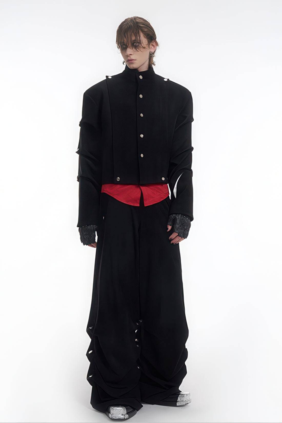 Men's Black Suede Short Jacket - Spring Crinkle Sleeve Coat - 4inme