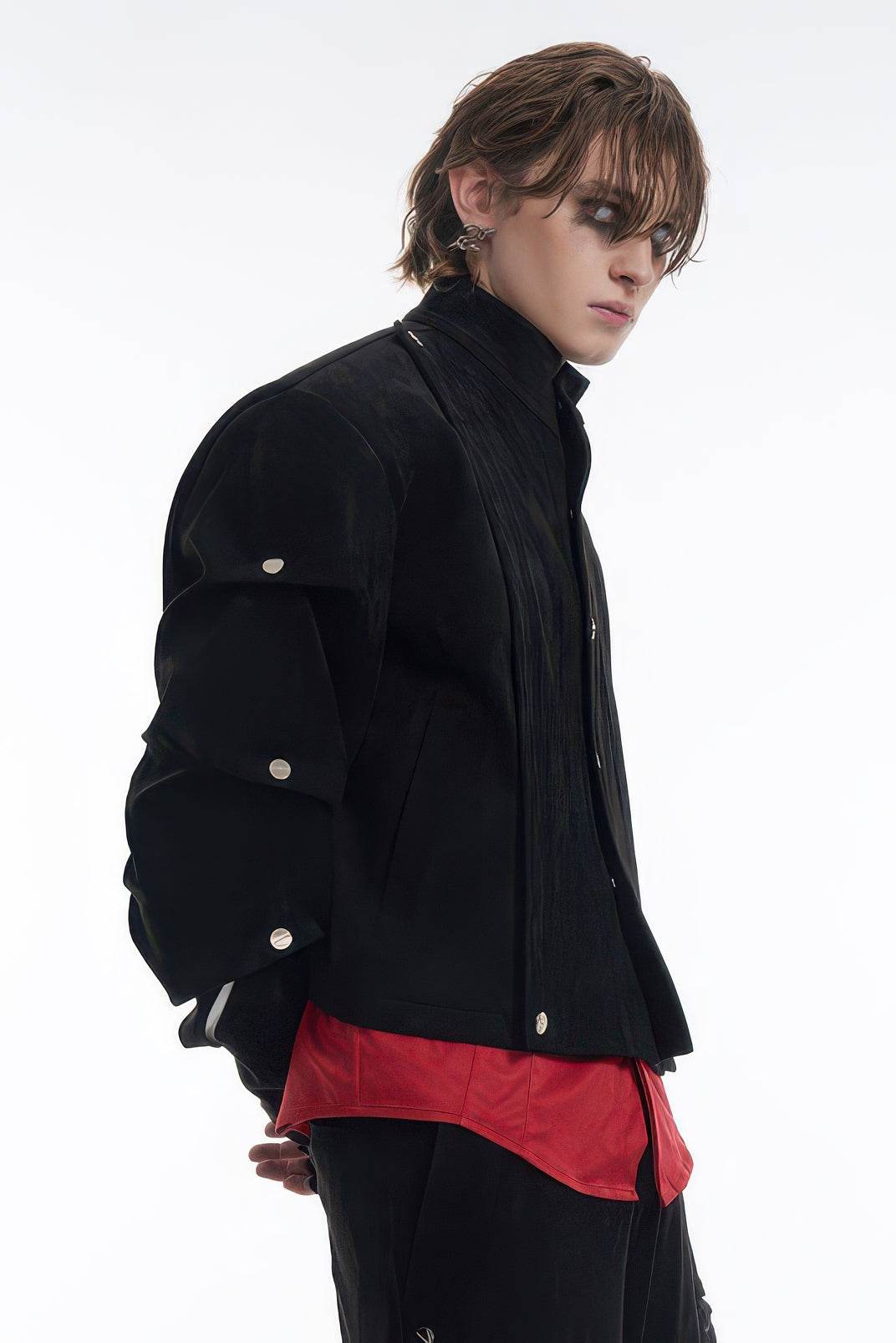 Men's Black Suede Short Jacket - Spring Crinkle Sleeve Coat - 4inme