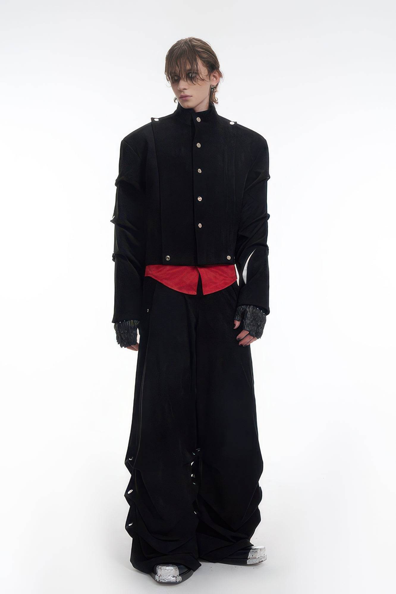 Men's Black Suede Short Jacket - Spring Crinkle Sleeve Coat - 4inme