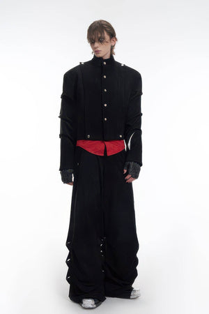 Men's Black Suede Short Jacket - Spring Crinkle Sleeve Coat - 4inme