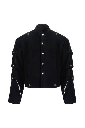 Men's Black Suede Short Jacket - Spring Crinkle Sleeve Coat - 4inme