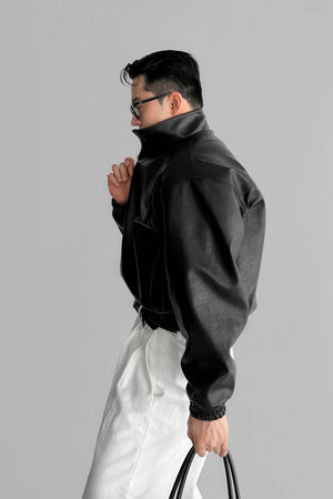 Men's Biker Leather Jacket – Short Moto Jacket with Pockets - 4inme