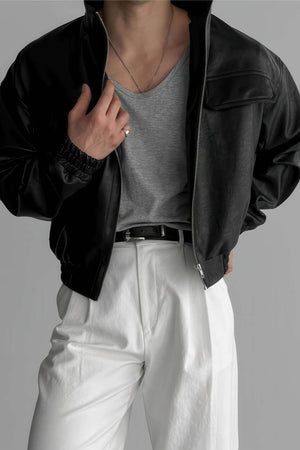 Men's Biker Leather Jacket – Short Moto Jacket with Pockets - 4inme