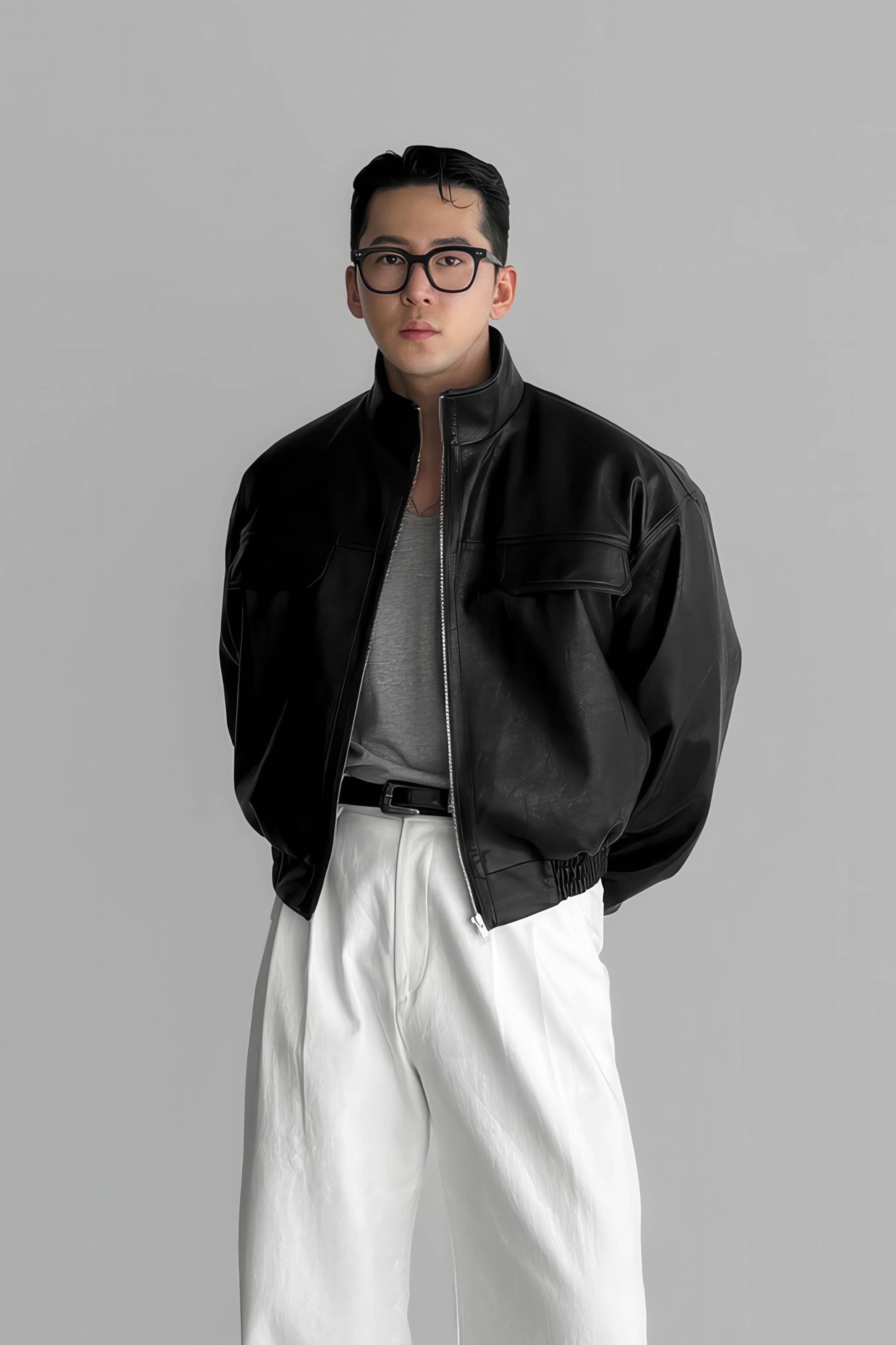 Men's Biker Leather Jacket – Short Moto Jacket with Pockets - 4inme