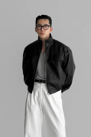 Men's Biker Leather Jacket – Short Moto Jacket with Pockets - 4inme