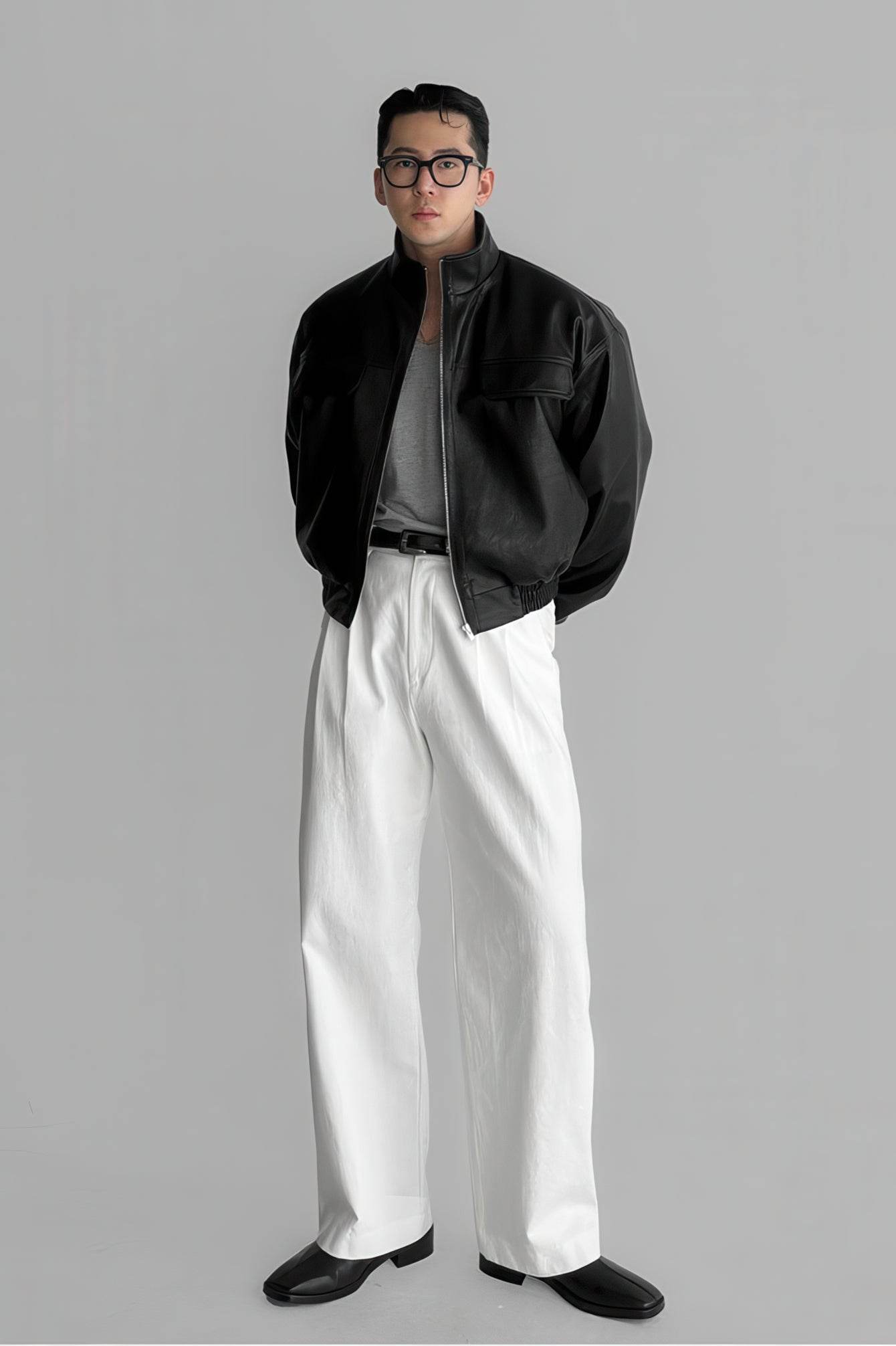 Men's Biker Leather Jacket – Short Moto Jacket with Pockets - 4inme