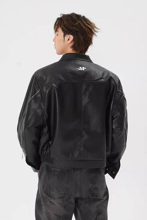 Men's Double Zipper Shoulder-Padded Leather Jacket - 4inme