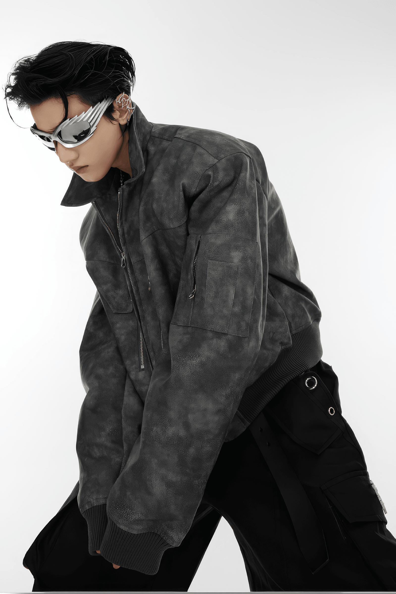 Men’s Trendy Polka Dot Gradient Pink Bomber Jacket with Shoulder Pads & Zipper Details - 4inme