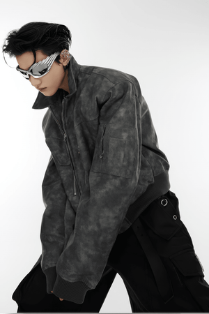 Men’s Trendy Polka Dot Gradient Pink Bomber Jacket with Shoulder Pads & Zipper Details - 4inme